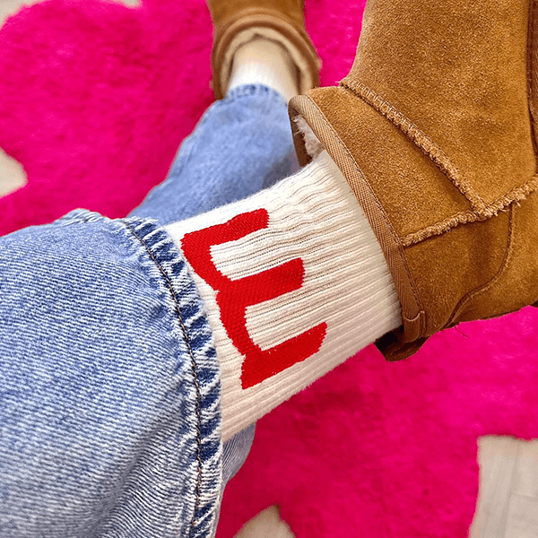 Magnum Soft Ivory/Red Crew Socks (Sizes 3-12) - magnumtattoosupplies