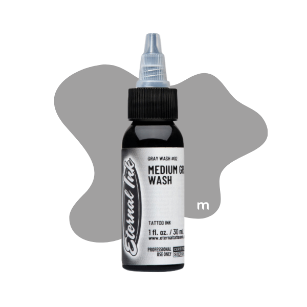 Eternal Ink Greywash medium shade tattoo ink bottle available from Magnum Tattoo Supplies UK - front view