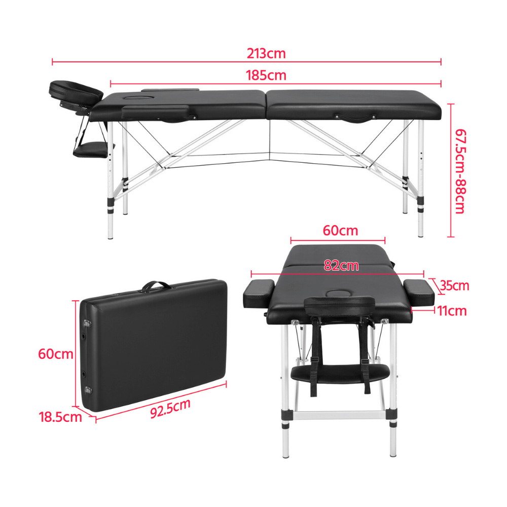 Adjustable Foldable Studio Bed With Headrest and Armrest - Black - magnumtattoosupplies