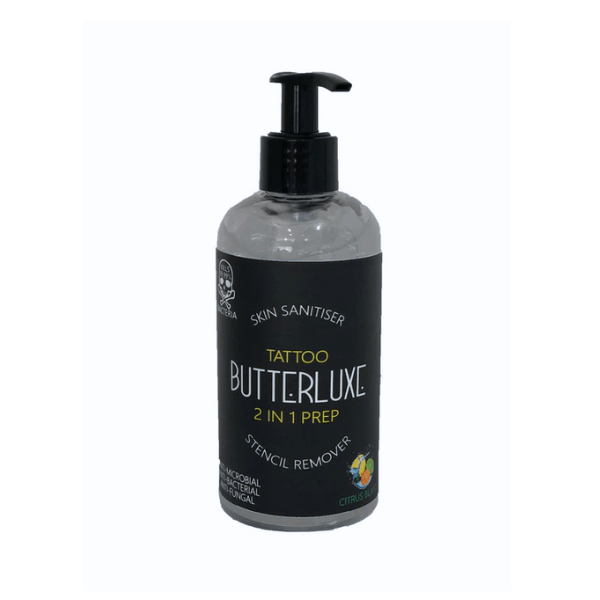 Butterluxe tattoo stencil remover and skin prep available from Magnum Tattoo Supplies - Citrus blast view