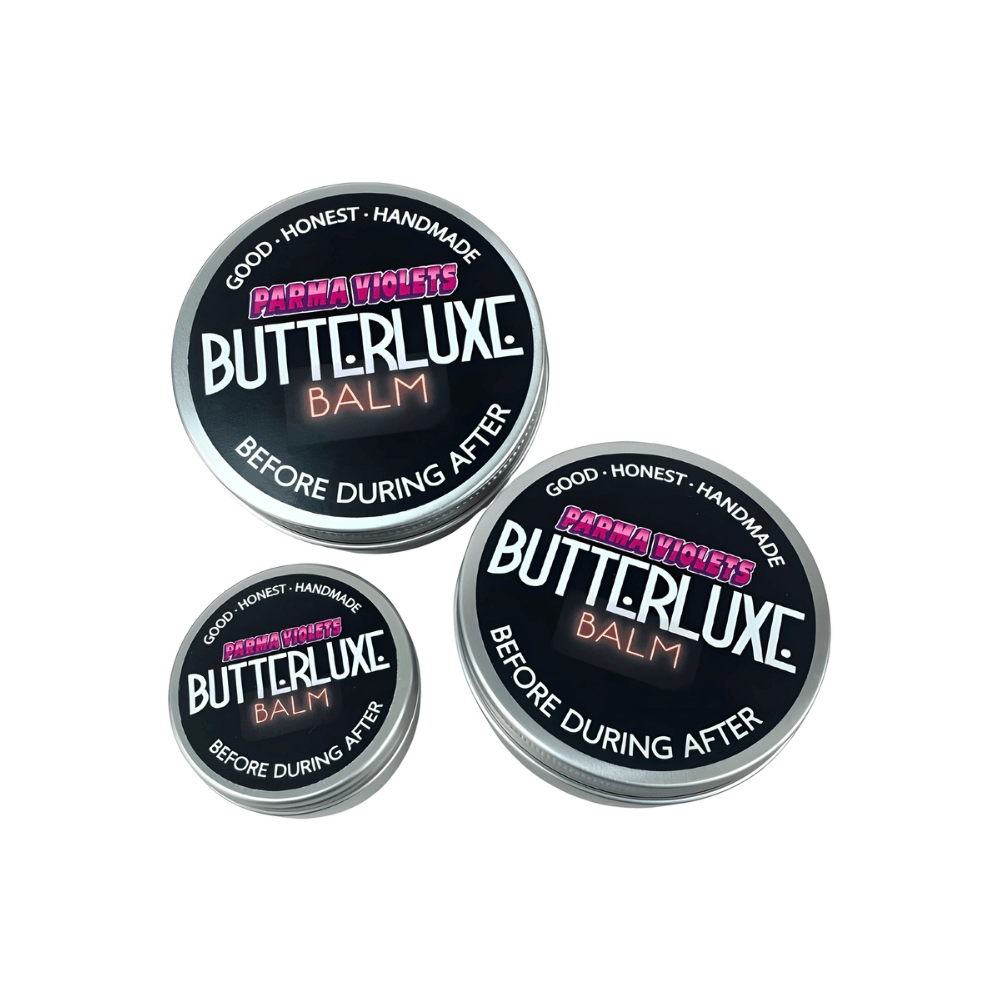 Butterluxe tattoo aftercare parma violets balm available from Magnum Tattoo Supplies - multiple tins view