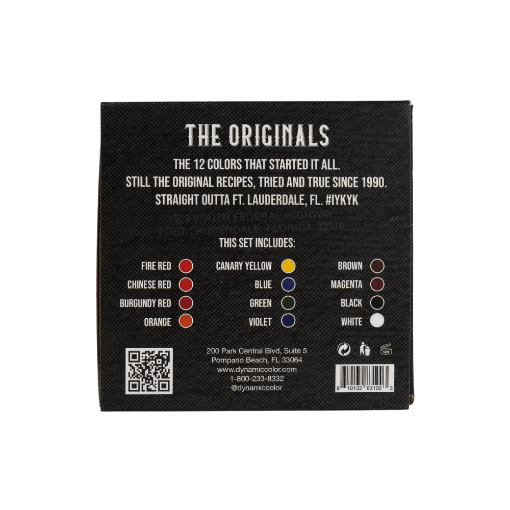 Dynamic Tattoo Ink OG Colour Set, box back view by Dynamic Ink from Magnum Tattoo Supplies