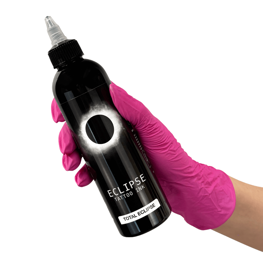 Eclipse Black Tattoo Ink (260ml) available from Magnum Tattoo Supplies UK - in hand view
