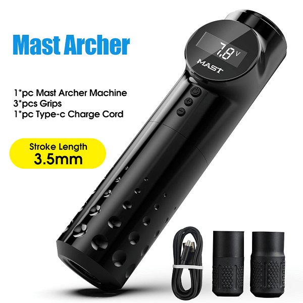 Dragonhawk Mast Archer wireless pen in tattoo machines, available from Magnum Tattoo Supplies - kit view