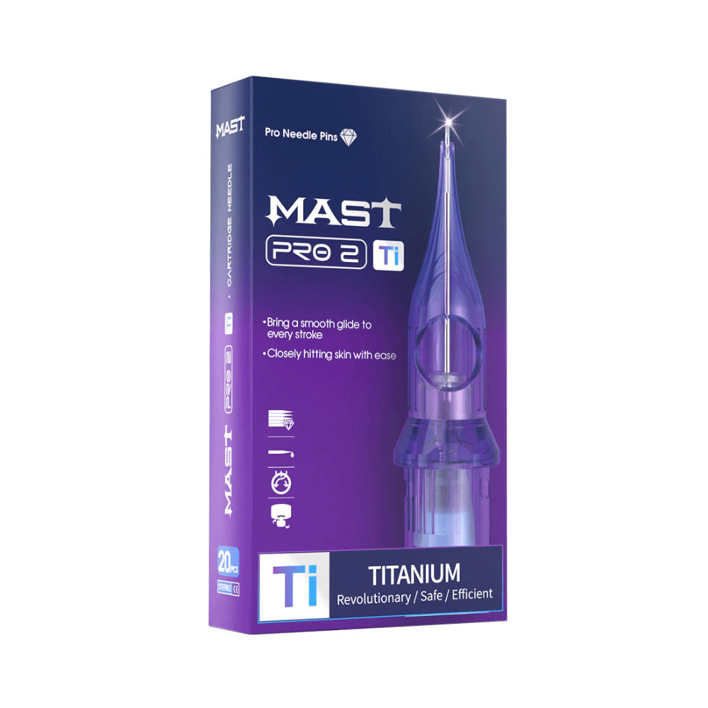 Mast Pro 2 Titanium Series tattoo cartridges in tattoo cartridges, available from Magnum Tattoo Supplies - back of box