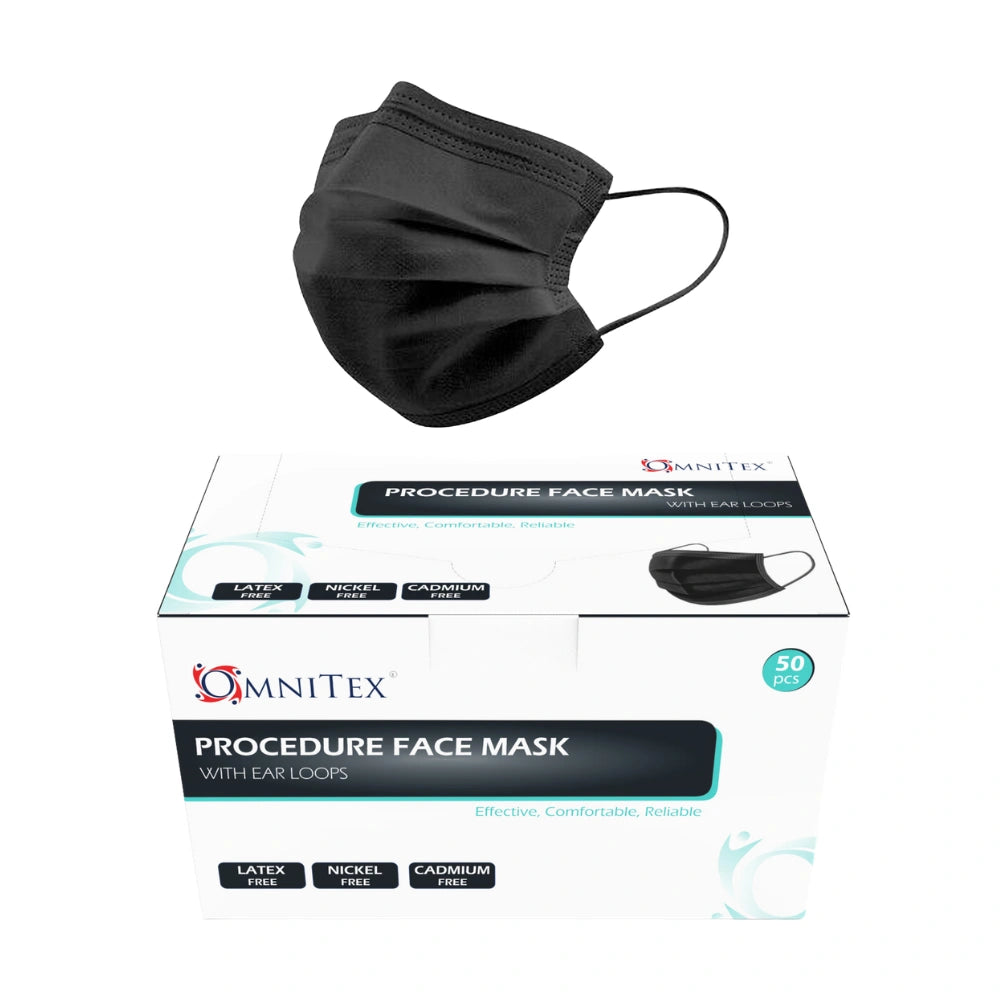 Omnitex Type IIR Black Surgical Face Masks With Ear Loops (50PCS)