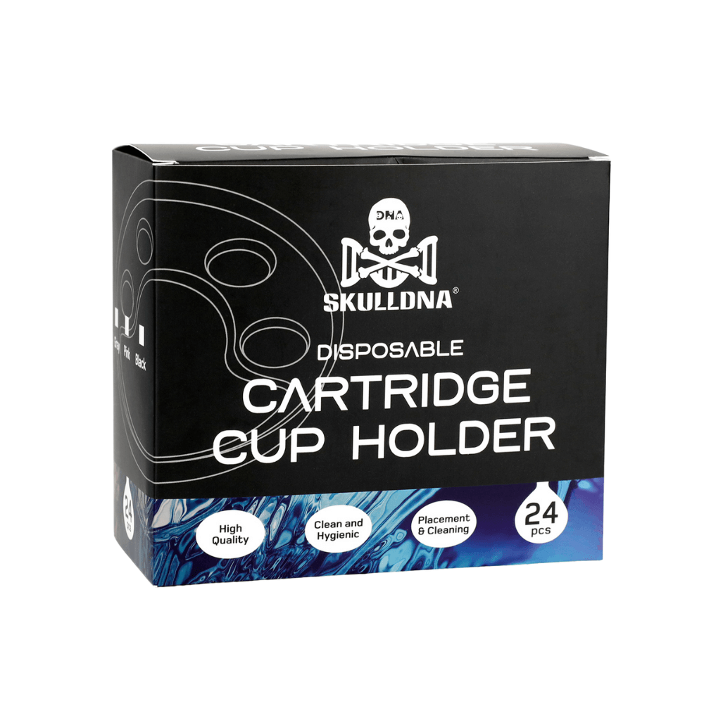 SKULLDNA Disposable Cartridge Cup Holder box of 24 available from Magnum Tattoo Supplies UK – boxed view