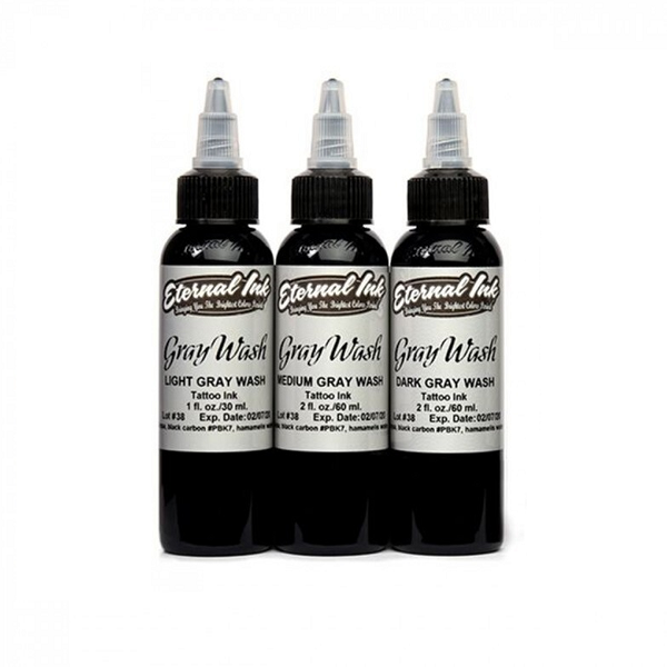 Eternal Ink Greywash set with 3 tattoo inks available from Magnum Tattoo Supplies - front view