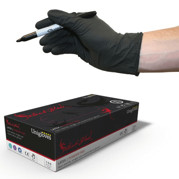 Unigloves Select Black - Latex Gloves - magnumtattoosupplies