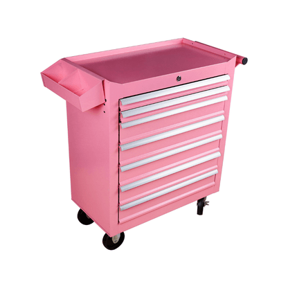 7 Drawer Mobile Tattoo Workstation - Pink