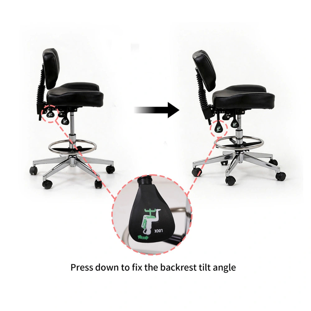 Atlas Tattoo Artist Saddle Stool With Backrest & Footrest