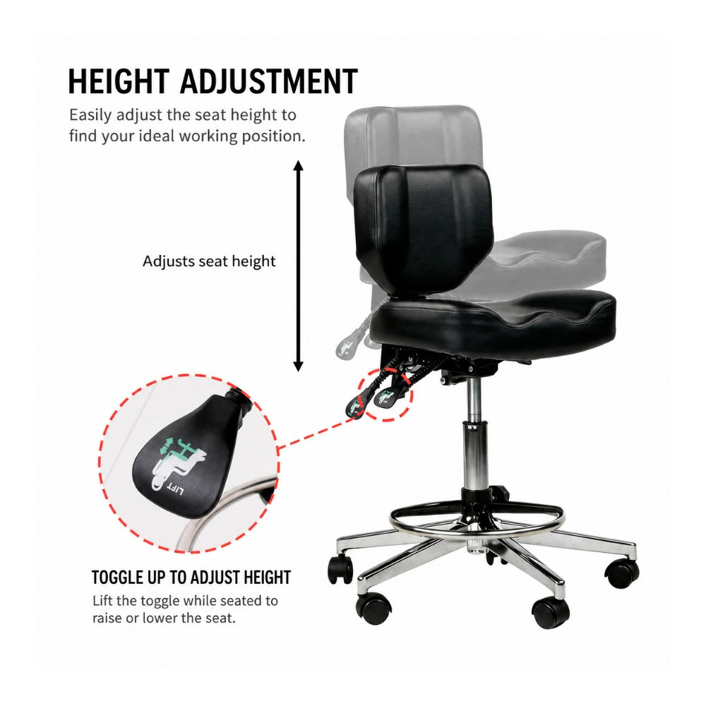 Atlas Tattoo Artist Saddle Stool With Backrest & Footrest