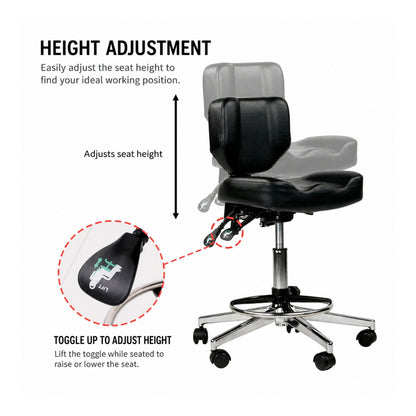 Atlas Tattoo Artist Saddle Stool With Backrest & Footrest