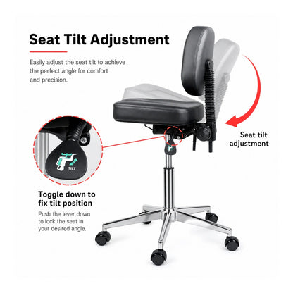 Atlas Tattoo Artist Saddle Stool With Backrest & Footrest
