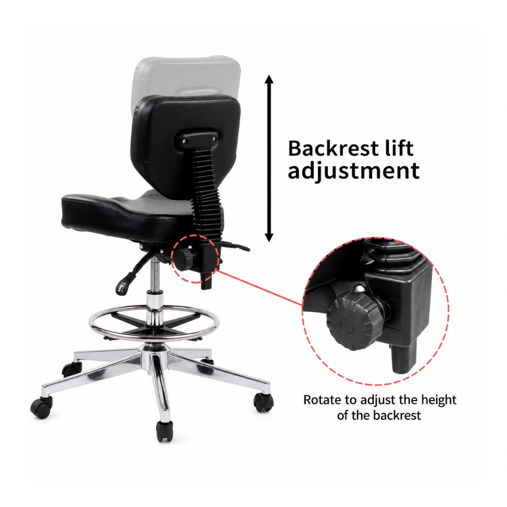 Atlas Tattoo Artist Saddle Stool With Backrest & Footrest