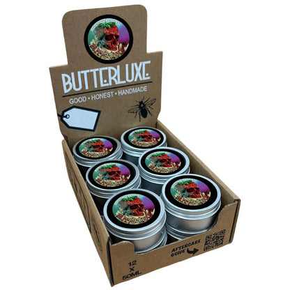 Butterluxe tattoo aftercare strawberries & cream balm available from Magnum Tattoo Supplies - display box front view