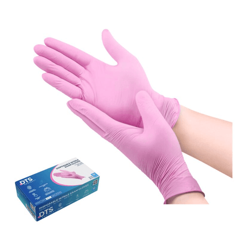 DTS - Pink Nitrile Powder Free Gloves 100)