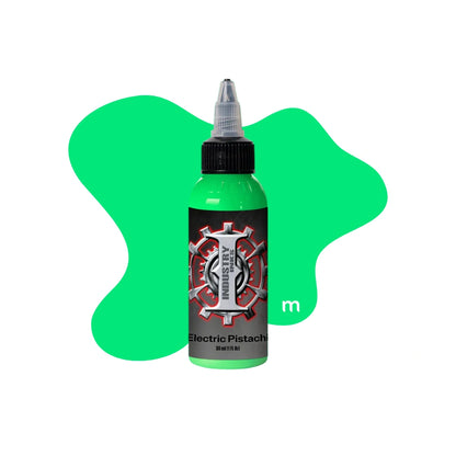 Industry Inks Holographic Sticker Colour 1oz tattoo ink available from Magnum Tattoo Supplies - electric pistachio bottle front view