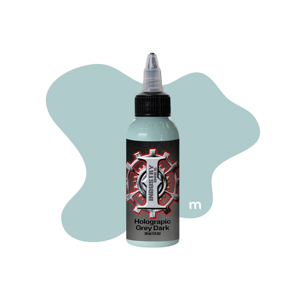 Industry Inks Holographic Sticker Colour 1oz tattoo ink available from Magnum Tattoo Supplies - grey dark bottle front view