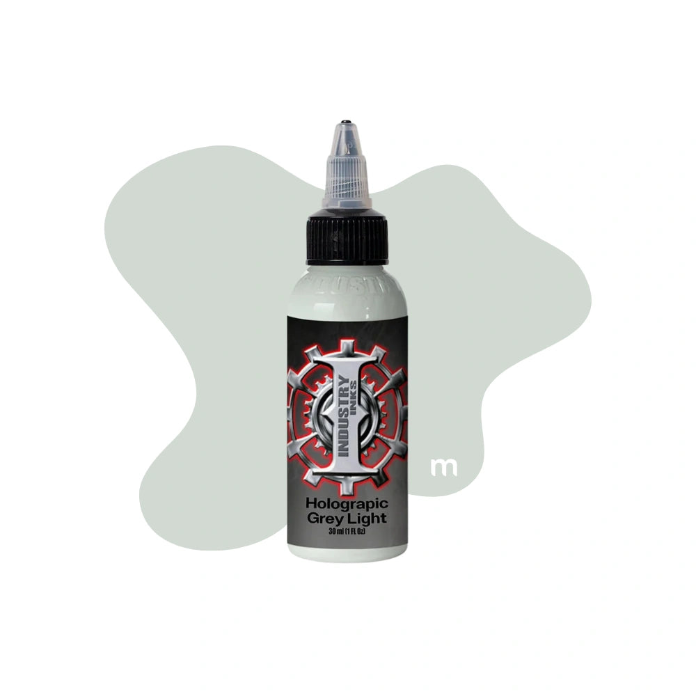 Industry Inks Holographic Sticker Colour 1oz tattoo ink available from Magnum Tattoo Supplies - grey light bottle front view
