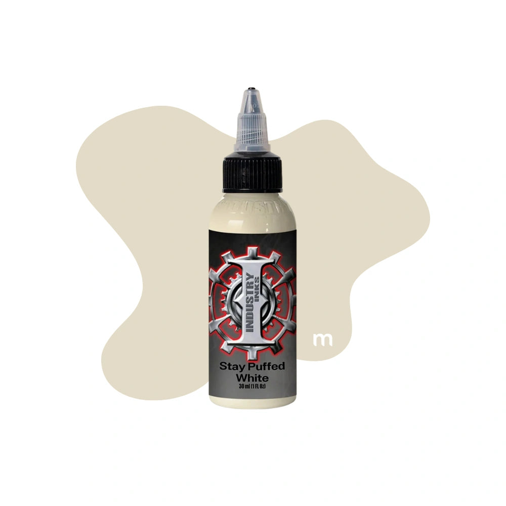 Industry Inks Holographic Sticker Colour 1oz tattoo ink available from Magnum Tattoo Supplies - puffed white bottle front view