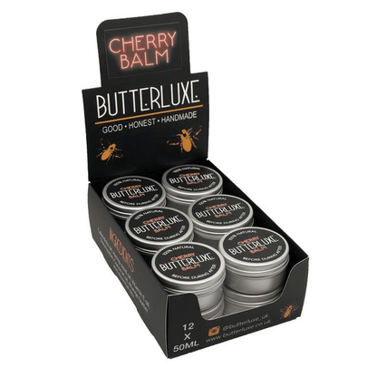 Butterluxe Tattoo Balm Cherry bulk display in Tattoo Aftercare collection by Butterluxe from Magnum Tattoo Supplies